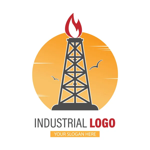 Industrielles Logo Eine Oder Gasplattform Auf Dem Hintergrund Der Sonne — Stockvektor