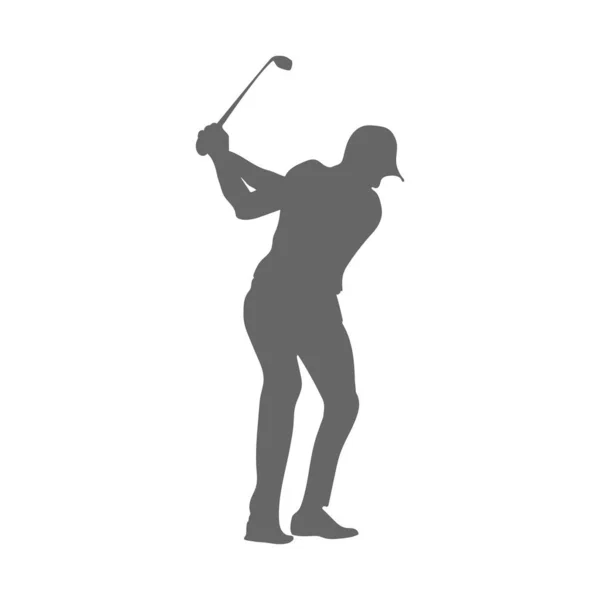 高尔夫 一个打高尔夫球的运动员的轮廓 运动员用棍子击球 平平的风格 白色背景的隔离 — 图库矢量图片