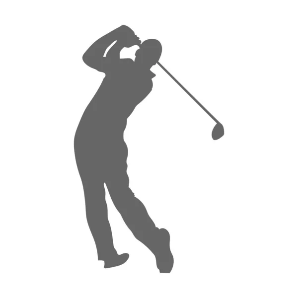 ゴルフだ アスリートがゴルフをしているシルエット 選手は棒でボールを打った フラットスタイル 白い背景に隔離された — ストックベクタ