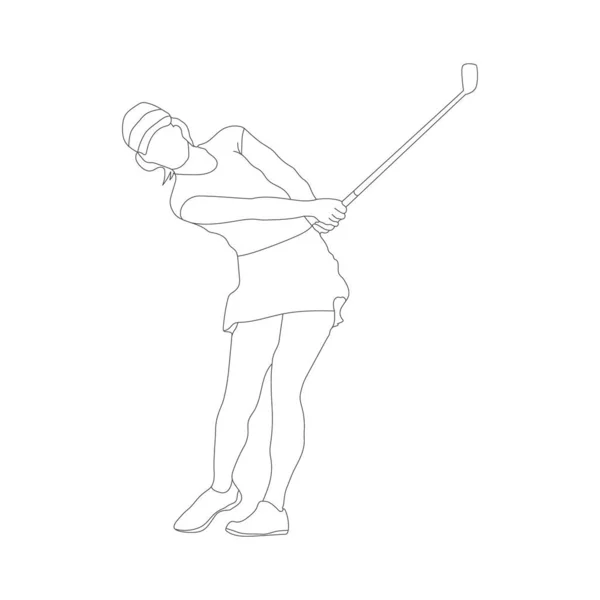 ゴルフだ 女性ゴルファー ゴルファーの輪郭シルエット アスリートがゴルフをしているシルエット フラットスタイル — ストックベクタ