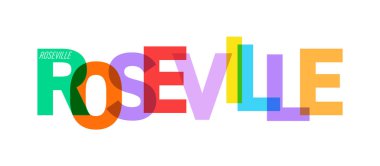 Roseville 'de. Beyaz bir arka planda şehrin adı. Poster, kartpostal ve afiş için vektör tasarım şablonu. Vektör illüstrasyonu.