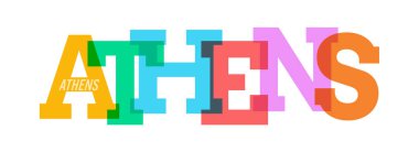 ATHENS. Beyaz bir arka planda şehrin adı. Poster, kartpostal ve afiş için vektör tasarım şablonu. Vektör illüstrasyonu.
