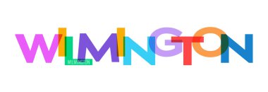 Wilmington 'da. Beyaz bir arka planda şehrin adı. Poster, kartpostal ve afiş için vektör tasarım şablonu. Vektör illüstrasyonu.