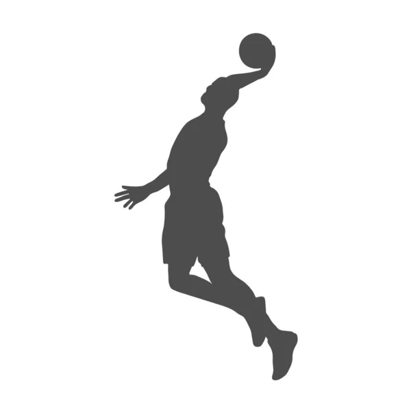 Baloncesto Silueta Llena Jugador Baloncesto Con Una Pelota Estilo Plano — Vector de stock