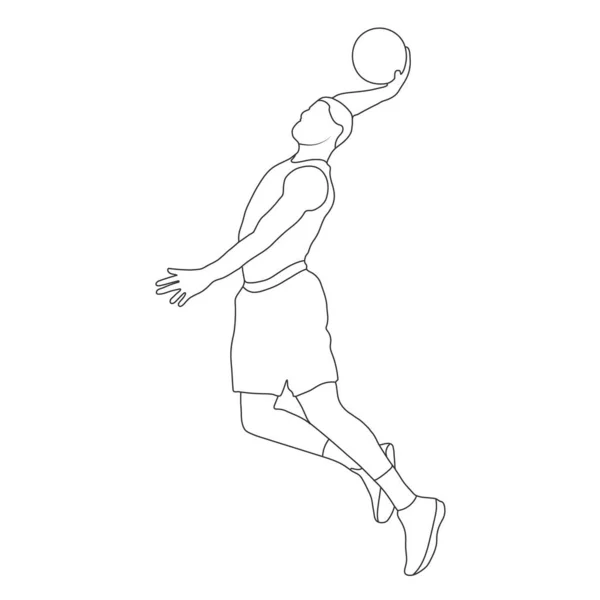 Basketbal Lege Contoursilhouet Van Een Basketbalspeler Met Een Bal Vlakke — Stockvector