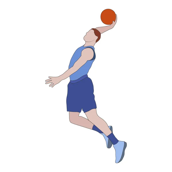 Basketbal Gekleurd Silhouet Van Een Basketbalspeler Met Een Bal Vlakke — Stockvector