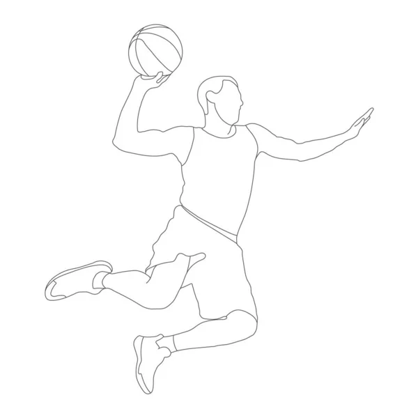 Basketball Leere Kontursilhouette Eines Basketballspielers Mit Einem Ball Flacher Stil — Stockvektor