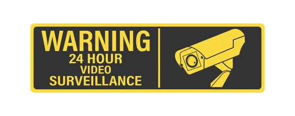 Atenção Videovigilância Horas Sinal Sinal Adesivo Com Aviso Sobre Vigilância — Vetor de Stock