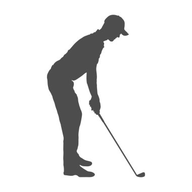 Golf mü? Sağlam siluet bir adam, bir golfçü. Golfçü bir atletin silueti. Düz Biçim