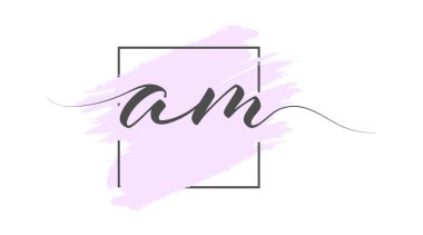 Kaligrafik küçük harfler AM bir çerçevede renkli bir arkaplan üzerinde. Basit Biçim