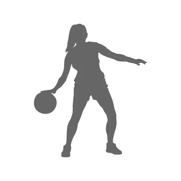 Baloncesto Jugadora Baloncesto Con Una Silueta Llena Bolas Estilo Simple — Vector de stock