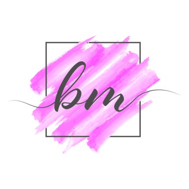 Kaligrafik küçük harf BM bir çerçeve üzerinde renkli bir arkaplan üzerinde tek satır. Beyaz arkaplanda izole edilmiş vektör illüstrasyonu. Yaratıcı tasarım.