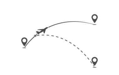 flight path of the aircraft on the course from one point to another and the dotted line of the route change. Simple Style