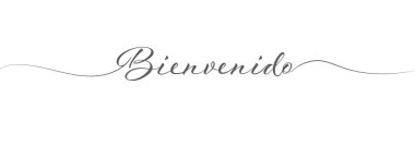 Stylized calligraphic inscription welcome in one line, spanish language. Simple Style