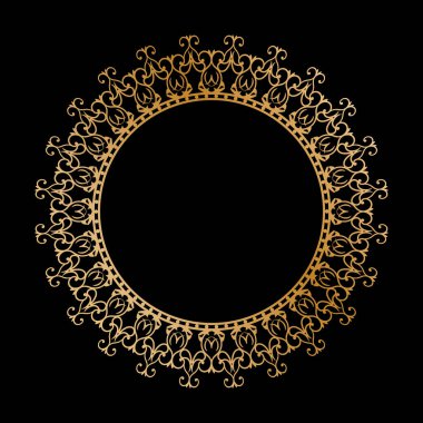 Altın sarısı açılış süsü. Dekoratif yuvarlak çerçeve. Zarif tasarım, basit biçim