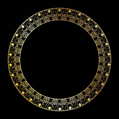 Altın sarısı açılış süsü. Dekoratif yuvarlak çerçeve. Zarif tasarım, basit biçim