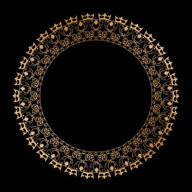 Altın sarısı açılış süsü. Dekoratif yuvarlak çerçeve. Zarif tasarım, basit biçim