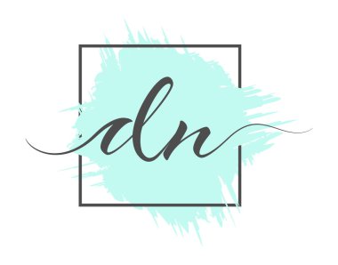 Kaligrafik küçük harf DN, bir çerçevedeki renkli bir arkaplan üzerinde katı bir satır halinde yazılır. Vektör çizimi. Basit Biçim