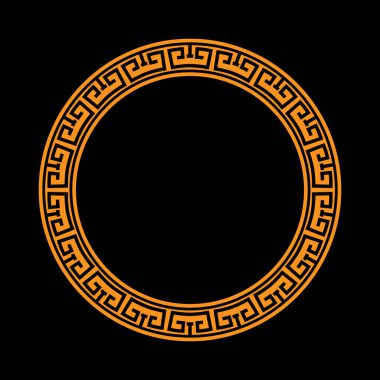 Altın dekoratif yuvarlak çerçeve antika tarzında. Kartpostal tasarımı, davetiye afişleri, kitaplar, tekstil, gravür, ahşap ürünler, koleksiyon defteri ve yaratıcılık için şablon. Düz Biçim