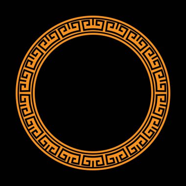 Altın dekoratif yuvarlak çerçeve antika tarzında. Kartpostal tasarımı, davetiye afişleri, kitaplar, tekstil, gravür, ahşap ürünler, koleksiyon defteri ve yaratıcılık için şablon. Düz Biçim