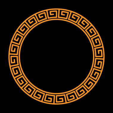 Altın dekoratif yuvarlak çerçeve antika tarzında. Kartpostal tasarımı, davetiye afişleri, kitaplar, tekstil, gravür, ahşap ürünler, koleksiyon defteri ve yaratıcılık için şablon. Düz Biçim