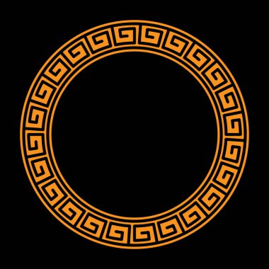 Altın dekoratif yuvarlak çerçeve antika tarzında. Kartpostal tasarımı, davetiye afişleri, kitaplar, tekstil, gravür, ahşap ürünler, koleksiyon defteri ve yaratıcılık için şablon. Düz Biçim