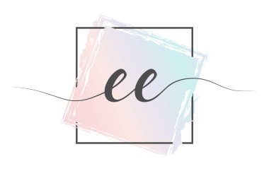 Kaligrafik küçük harfler. EE harfleri, bir çerçevede renkli bir arkaplanda tek bir çizgi halinde. Vektör çizimi. Basit Biçim