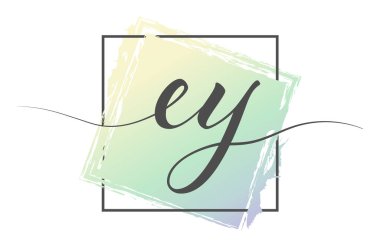 Kaligrafik küçük harf EY bir çerçeve üzerinde renkli bir arkaplan üzerinde tek satır halinde. Vektör çizimi. Basit Biçim