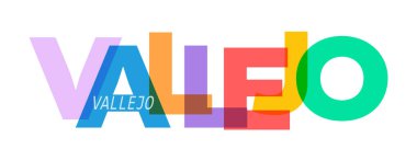 VALLEJO. Beyaz bir arka planda şehrin adı. Poster, kartpostal ve afiş için vektör tasarım şablonu. Vektör illüstrasyonu.