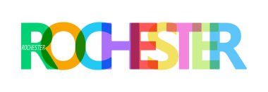 ROCHESTER. Beyaz bir arka planda şehrin adı. Poster, kartpostal ve afiş için vektör tasarım şablonu. Vektör illüstrasyonu.