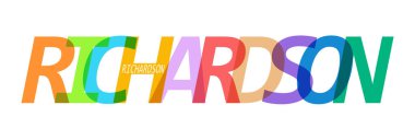 RICHARDSON. Beyaz bir arka planda şehrin adı. Poster, kartpostal ve afiş için vektör tasarım şablonu. Vektör illüstrasyonu.