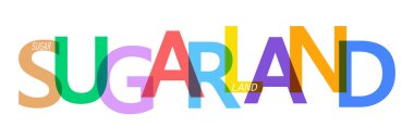 Şeker toprağı. Beyaz bir arka planda şehrin adı. Poster, kartpostal ve afiş için vektör tasarım şablonu. Vektör illüstrasyonu.