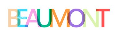 Beumont 'ta. Beyaz bir arka planda şehrin adı. Poster, kartpostal ve afiş için vektör tasarım şablonu. Vektör illüstrasyonu.