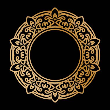 Dekoratif çerçeve için şablon ve metin için yer. Davetiyeler, kartpostallar ve yaratıcı tasarım için altın yuvarlak açılış süsü