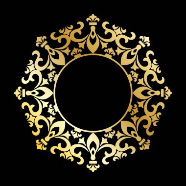 Dekoratif çerçeve için şablon ve metin için yer. Davetiyeler, kartpostallar ve yaratıcı tasarım için altın yuvarlak açılış süsü