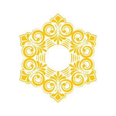 Dekoratif çerçeve için şablon ve metin için yer. Davetiyeler, kartpostallar ve yaratıcı tasarım için altın yuvarlak açılış süsü