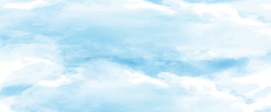 Kartpostallar, afişler, posterler ve yaratıcı tasarım için bulutlu bir gökyüzü şeklinde mavi suluboya arka plan. Vektör illüstrasyonu.