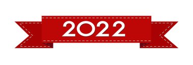Üzerinde 2022 yazan kırmızı bir kurdele. Yeni yıl 2022. Mutlu Noeller ve mutlu yıllar. Vektör illüstrasyonu