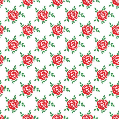 Seamless pattern with red roses for textures, textiles and simple backgrounds, flat style