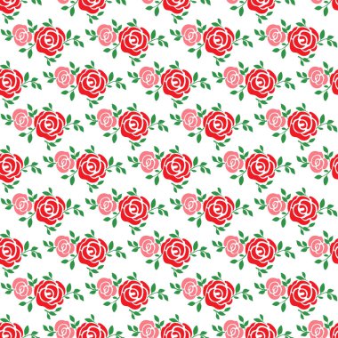 Seamless pattern with red roses for textures, textiles and simple backgrounds, flat style