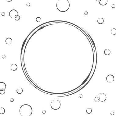 Merkezinde yazı, fotoğraf ya da illüstrasyon için yer olan yuvarlak çerçeveli arka plan ve tebrik kartları, afişler ve yaratıcı tasarımlar için etrafta kabarcıklar. Düz biçim