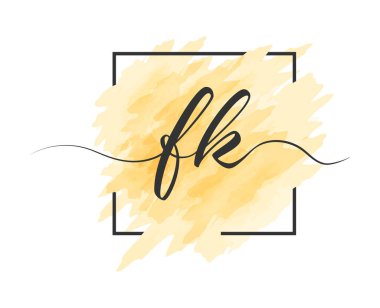 Kaligrafik küçük harf F ve K bir çerçevede renkli bir arkaplan üzerinde sağlam bir çizgi ile yazılır. Basit Biçim