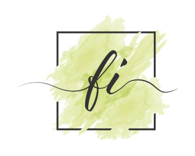Kaligrafik küçük harf F ve ben bir çerçevede renkli bir arkaplan üzerine sağlam bir çizgi ile yazıldık. Basit Biçim