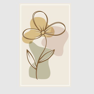 Çiçek, soyut figürlerle renkli bir arkaplanda elle çizilmiştir. Soyut bir tablo, kapak, poster ya da kartpostal. Basit biçim