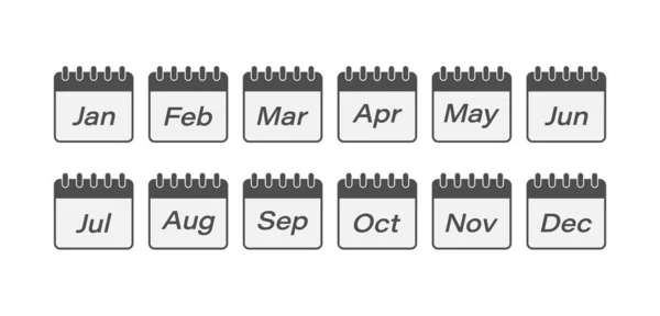 Serie Fogli Calendario Con Nome Dei Mesi Dell Anno Vettore — Vettoriale Stock