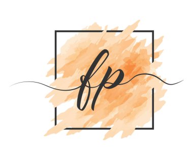 Kaligrafik küçük harf F ve P bir çerçevede renkli bir arkaplan üzerinde katı bir çizgi ile yazılır. Basit Biçim