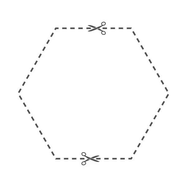 六角形の切断線 線に沿ってはさみで切断するためのフィールド クーポンを切りなさい — ストックベクタ