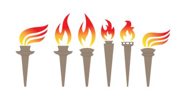 Renkli meşale simgeleri. Logolar, web siteleri, uygulamalar ve tematik tasarım için vektör resmi, düz biçim.