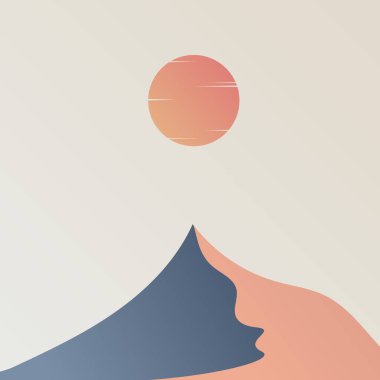 Güneş dağın üzerindedir. Düz doğal manzara. Basit biçim.