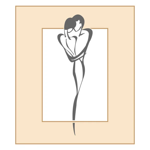 Silhouette Homme Une Femme Dans Cadre Rectangulaire Art Abstrait Pour — Image vectorielle